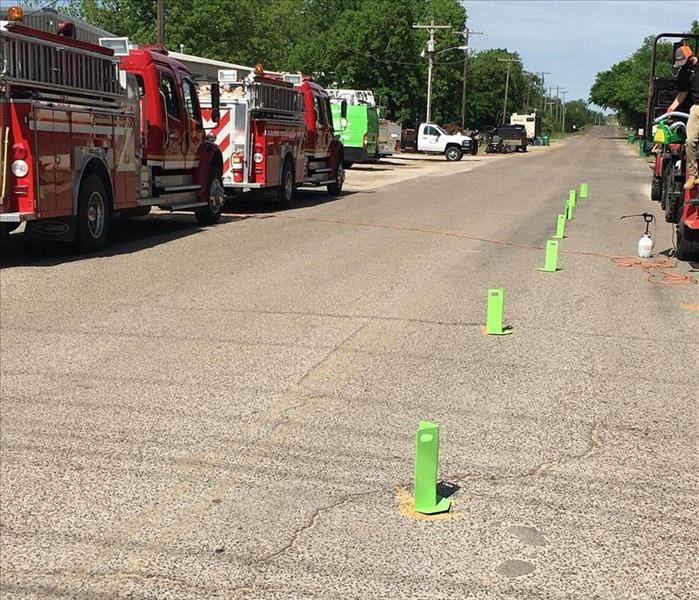 Red fire trucks on street